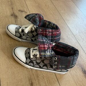 Coach Bonney Black and White Plaid High Too Sneaker Shoe Women’s Size 7.5